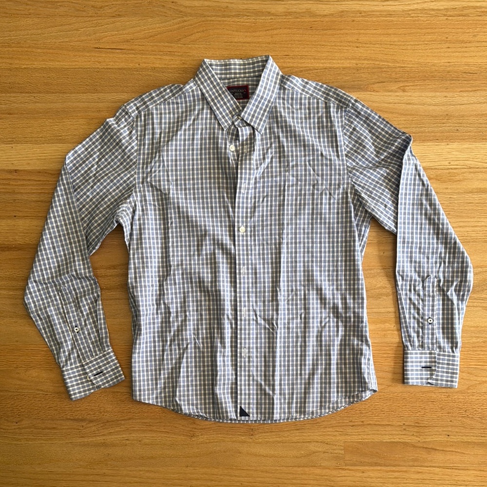 Men's UNTUCKit Blue & Black & White Gingham Shirt - barely worn